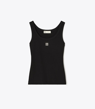 Tory Burch designer tops Cotton Scoop Tank in Black front